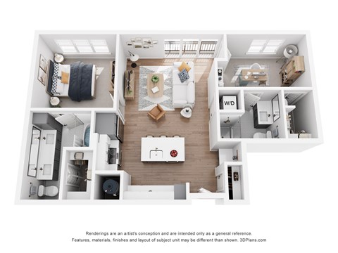 Floor plan for 2 beds, 2 baths, 926 sqft